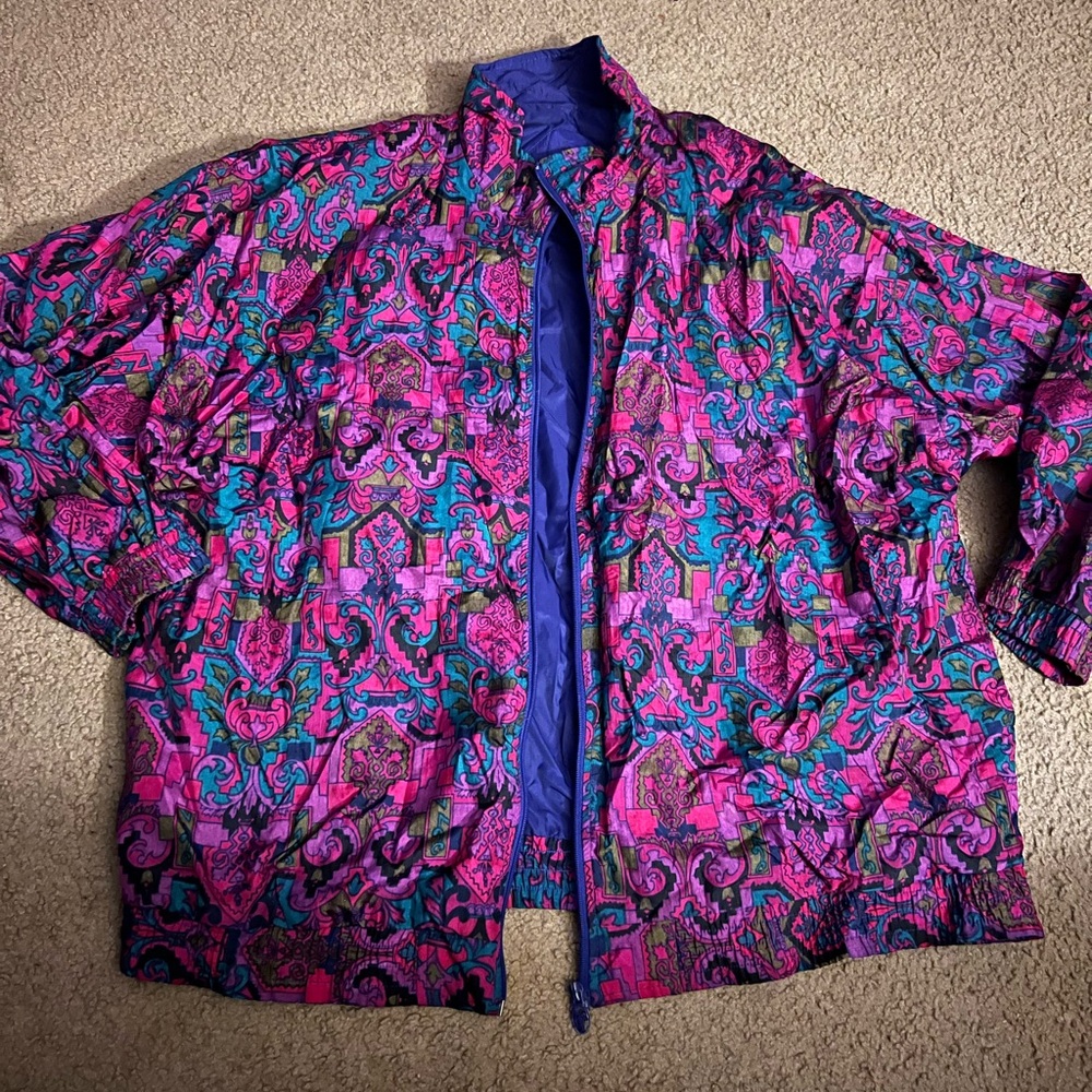 Vintage Vibrant Pink and Purple Women's Windbreaker Jacket